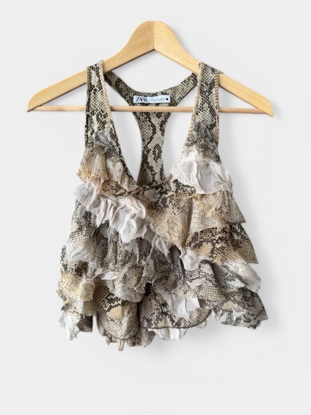 ZARA ANIMAL SNAKE PRINT BLOUSE SNAKE RUFFLE CROPPED TANK TOP SMALL